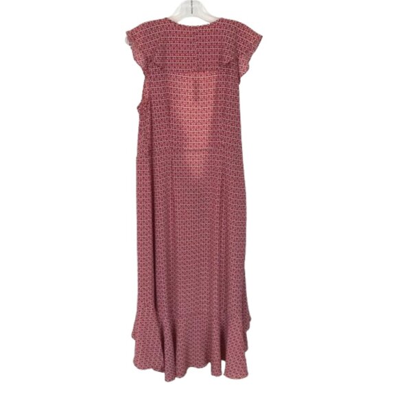 NWT Max Studio Womens Size Large Red Geometric Floral Ruffle Wrap Midi Dress NEW - Picture 6 of 7